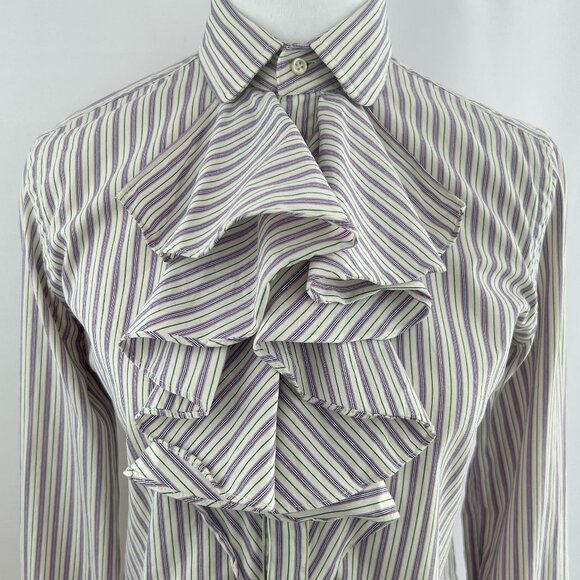 Ralph Lauren Preppy Romantic Ruffle Striped Blouse – Size 6 Small - Picture 1 of 10